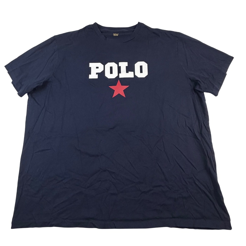 Polo Ralph Lauren Mens 3XLT Navy Blue Graphic T-Shirt Red Star Logo Cotton Tee